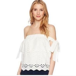 Bishop & Young Bare Shoulder White White Eyelet Top M NWT